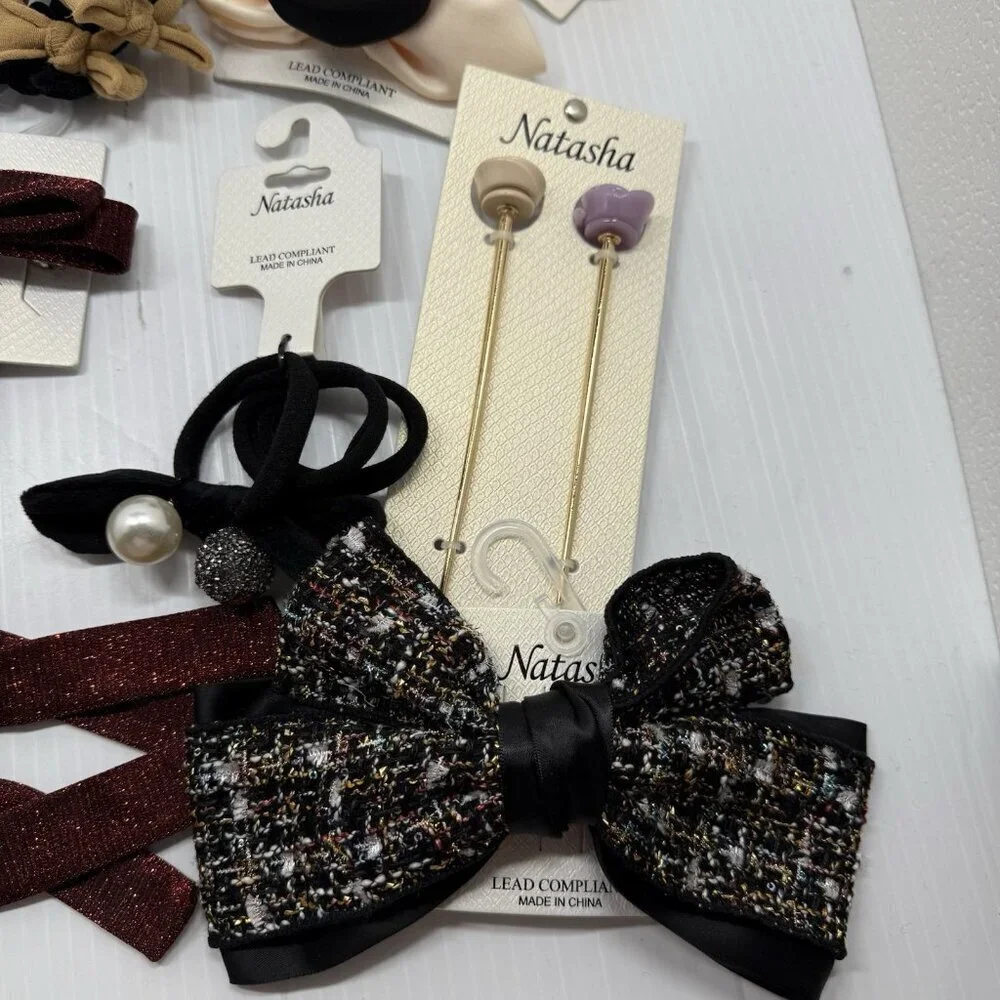 Natasha Hair Accessories Bundle Bows Scrunchies Barrettes Clips Chic Set New